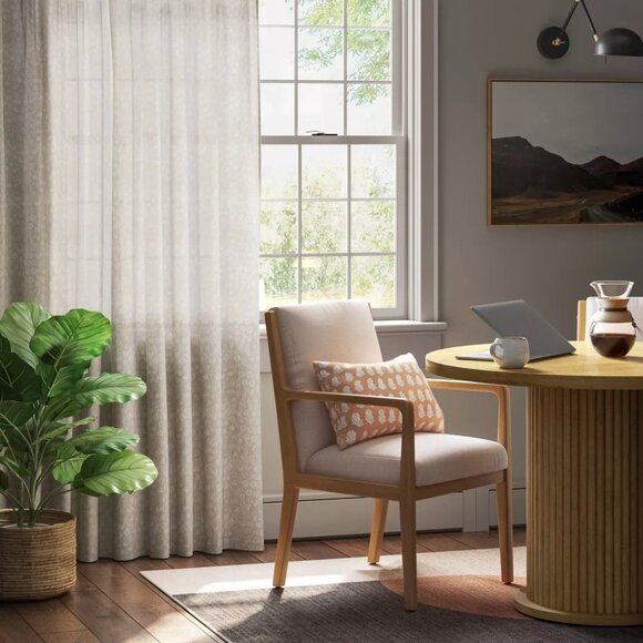 Threshold Farrah Light Filtering Cream & Printed Single Curtain Panel 54" x 63" - Picture 1 of 7